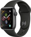 Apple - Geek Squad Certified Refurbished Apple Watch Series 4 (GPS) 40mm Space Gray Aluminum Case with Black Sport Band - Space Gray Aluminum