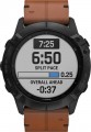 Garmin - fēnix 6X Sapphire Smartwatch 51mm Fiber-Reinforced Polymer - Black DLC With Chestnut Leather Band