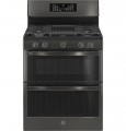 GE Profile - 6.8 Cu. Ft. Frestanding Double Oven Gas True Convection Range with No-Preheat Air Fry - Black Stainless Steel