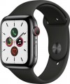 Apple - Geek Squad Certified Refurbished Apple Watch Series 5 (GPS + Cellular) 44mm Stainless Steel Case with Sport Band - Space Black Stainless Steel