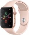 Apple - Apple Watch Series 5 (GPS) 44mm Gold Aluminum Case with Pink Sand Sport Band - Gold Aluminum